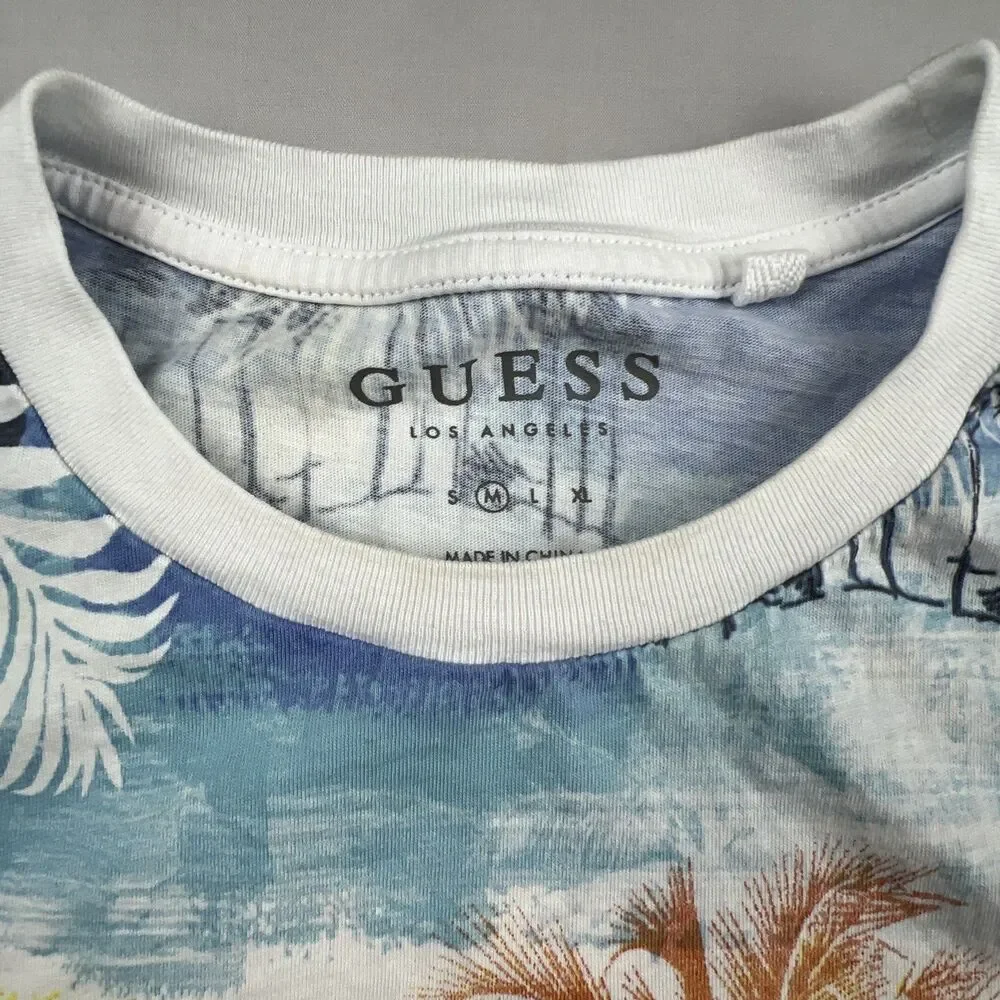 Guess Los Angeles Men's Short Sleeve Tee Tropical Embroidered Logo Medium - Picture 4 of 6